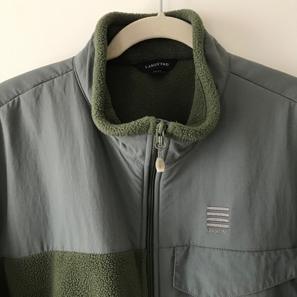 Lands End Green & Gray Zip Up Fleece Jacket - Picture 2 of 16